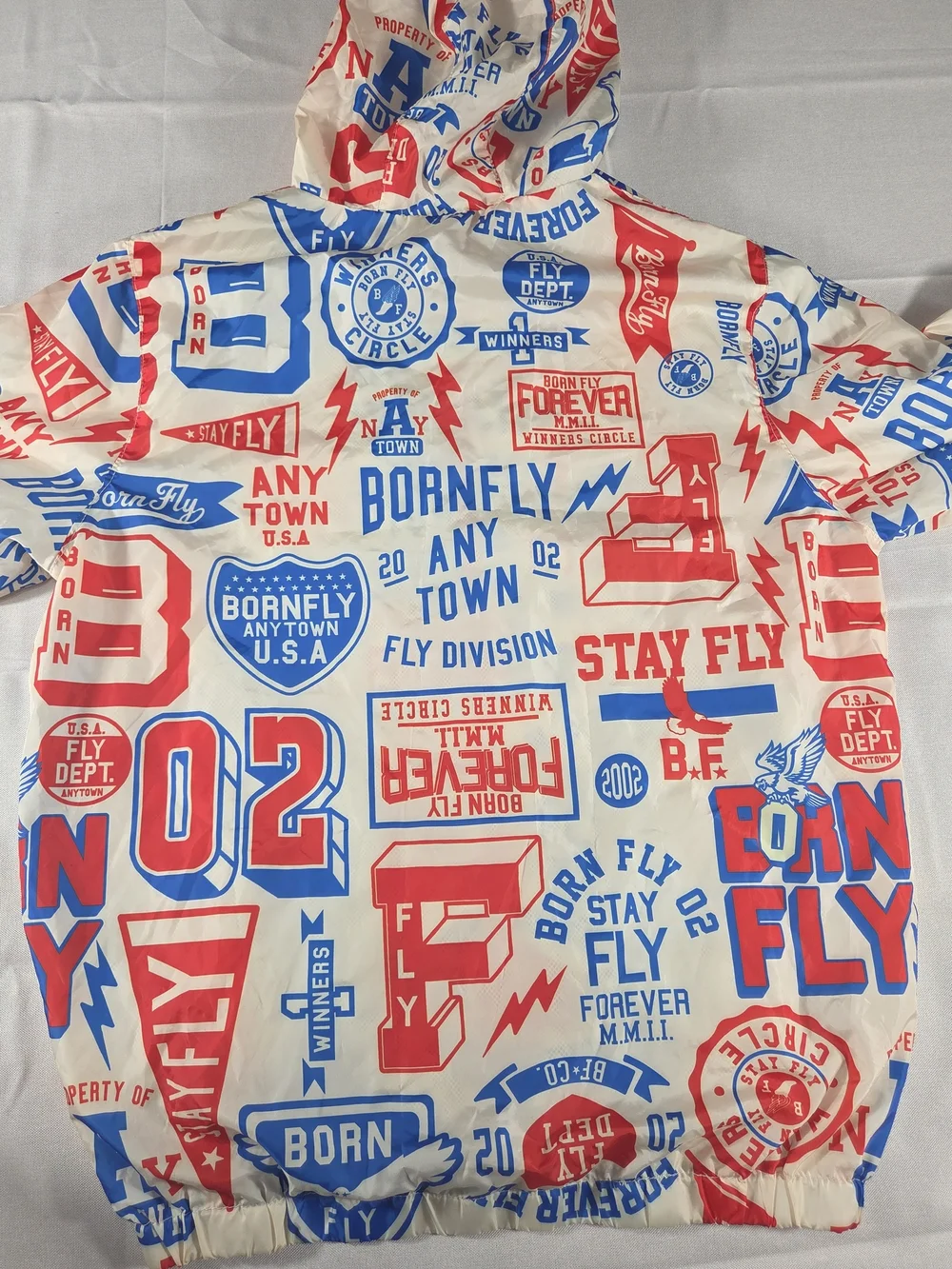 Born Fly Hooded Windbreaker Jacket All Over Print Y2K Size M